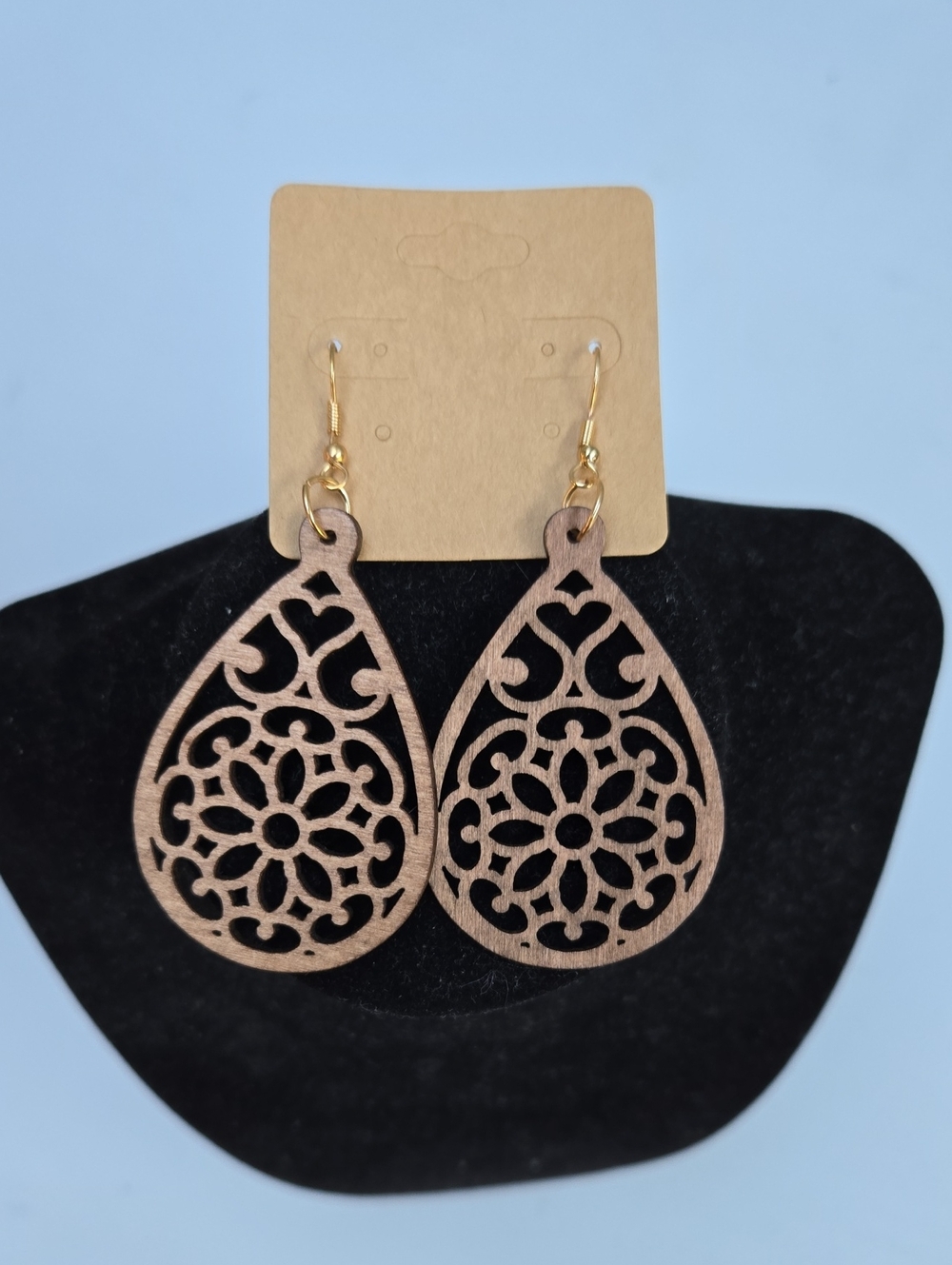 Wooden Teardrop Filigree Earrings